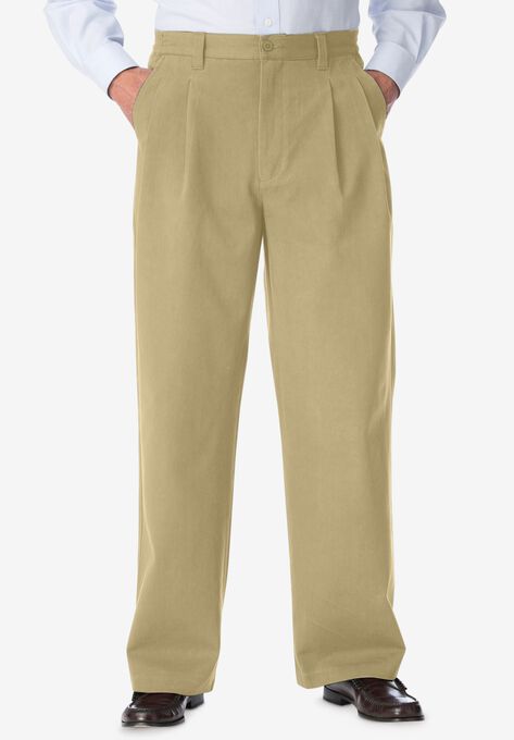 Wrinkle-Free Double-Pleat Pant with Side-Elastic Waist, TRUE KHAKI, hi-res image number null