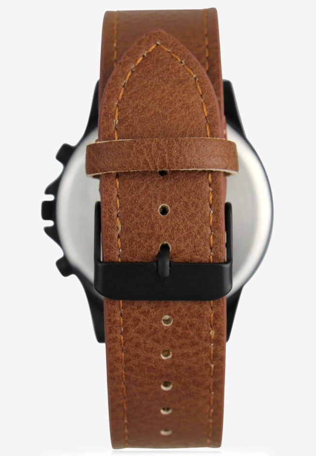 Multi-Dial Watch with Faux Leather Band, , on-hover image number null