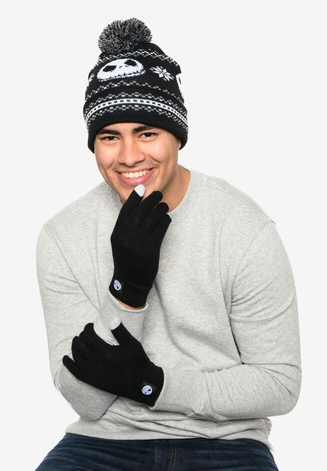 Men's Nightmare Before Christmas Knit Beanie Hat & Touch Screen Gloves  2-Piece Set, BLACK, alternate image number 2