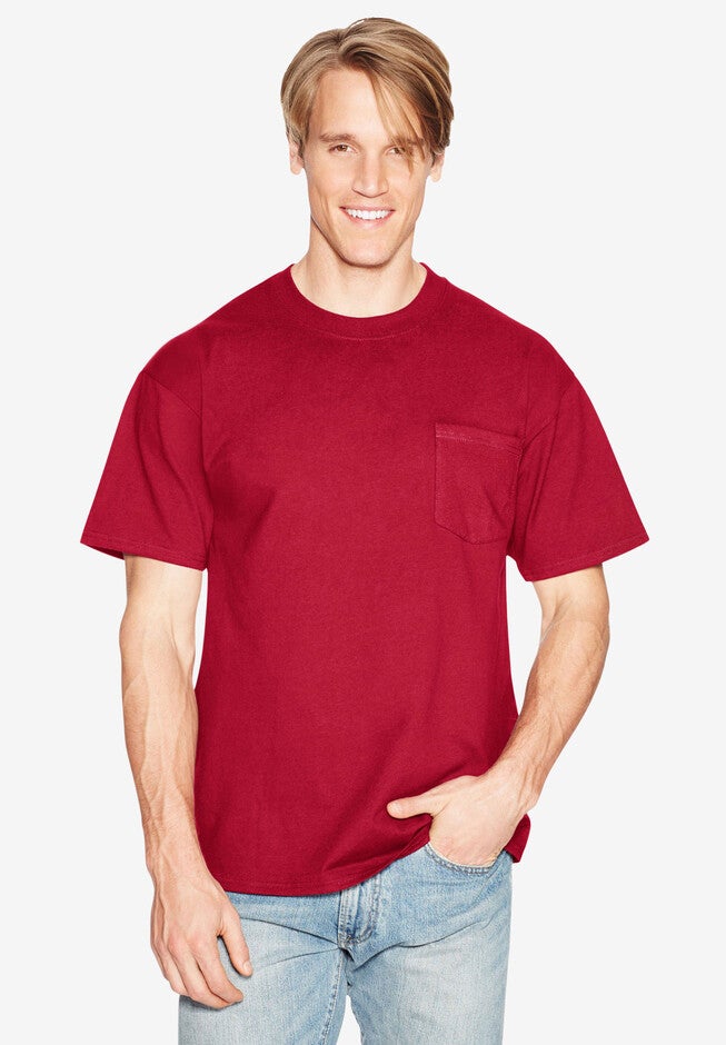 Hanes® Beefy-T Pocket T-Shirt, DEEP RED, hi-res image number 0