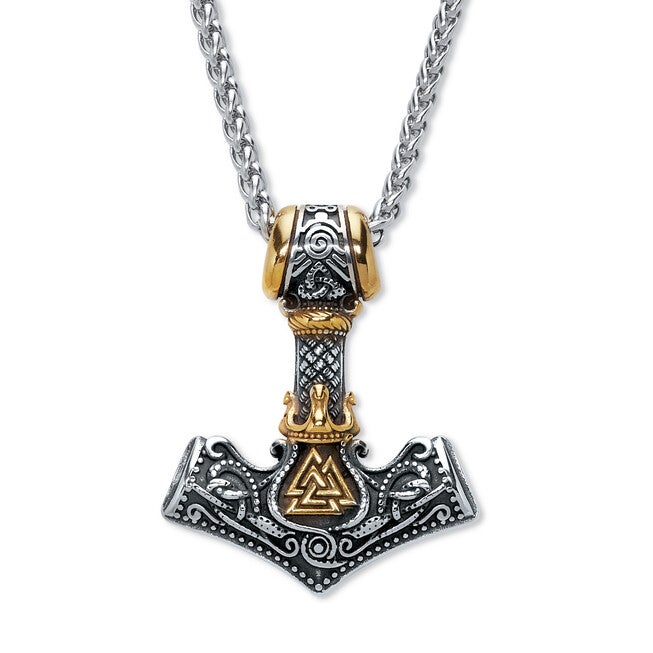 Men's Yellow Gold Ion-Plated Stainless Steel Viking Hammer Pendant Necklace, GOLD, hi-res image number 0