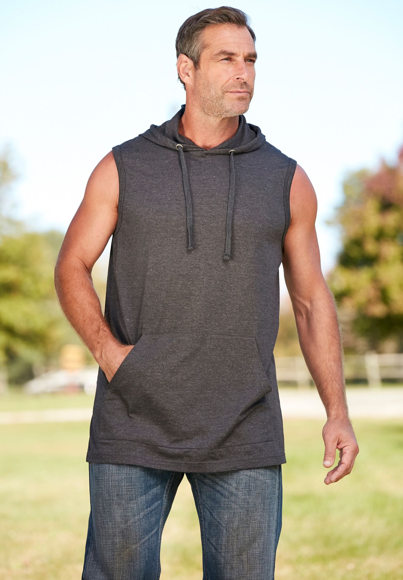 Lightweight Muscle Hoodie Tee for Men Black King Size