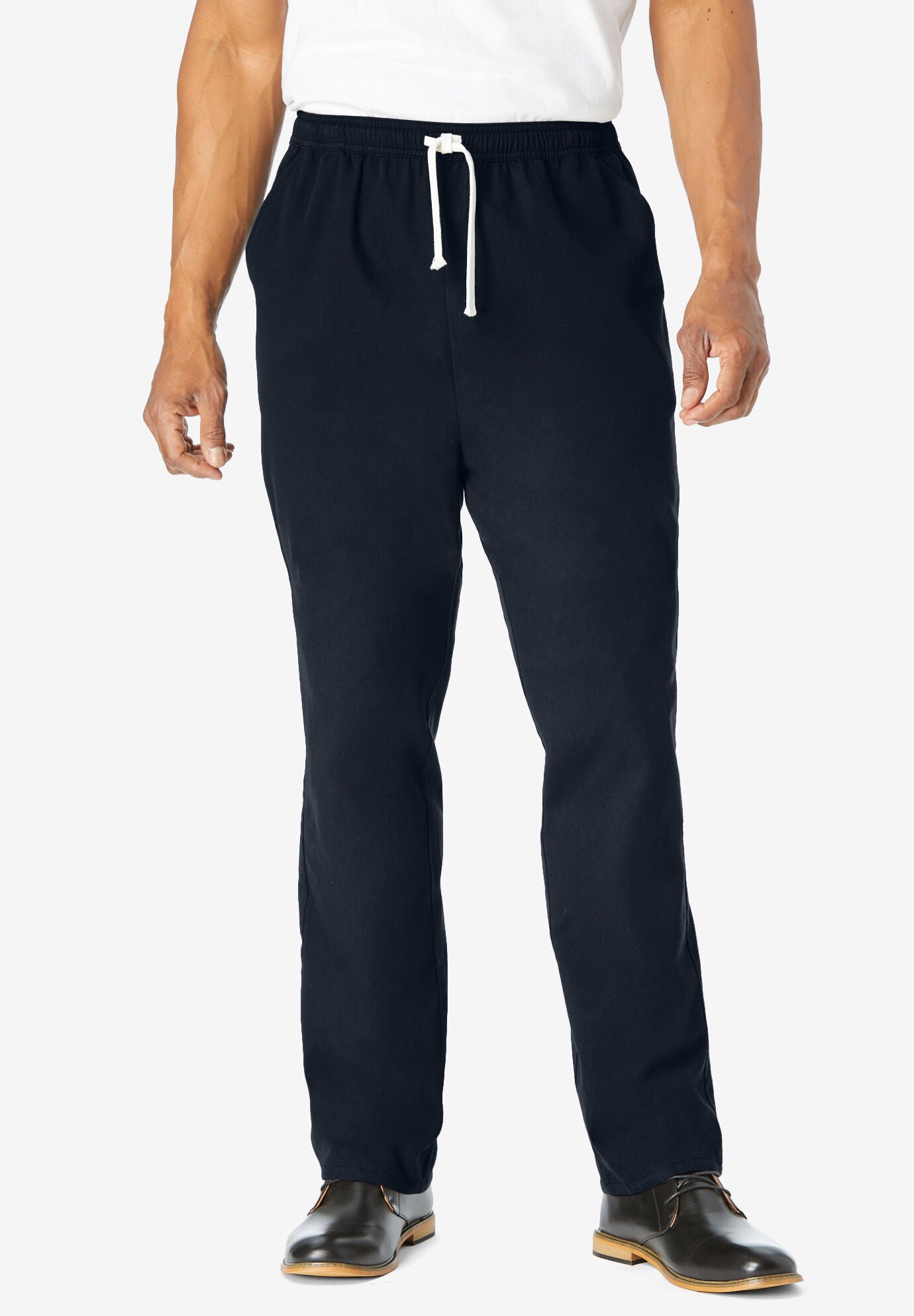 Full Elastic Waist Plain Front Pants, BLACK, hi-res image number 0