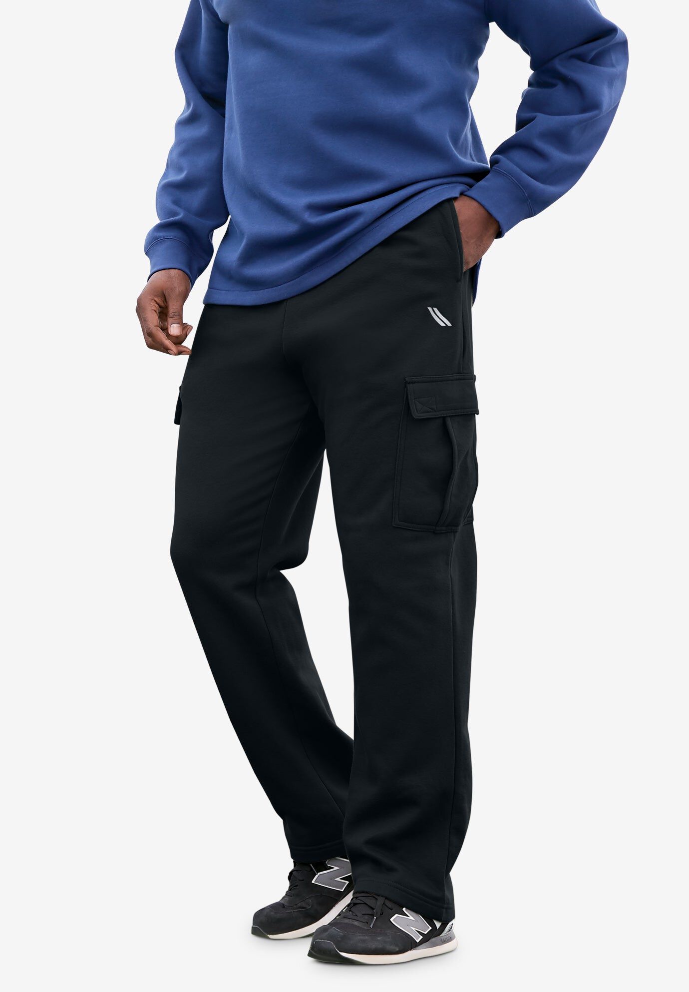 Wicking Fleece Cargo Pants Relaxed Fit, Black | King Size