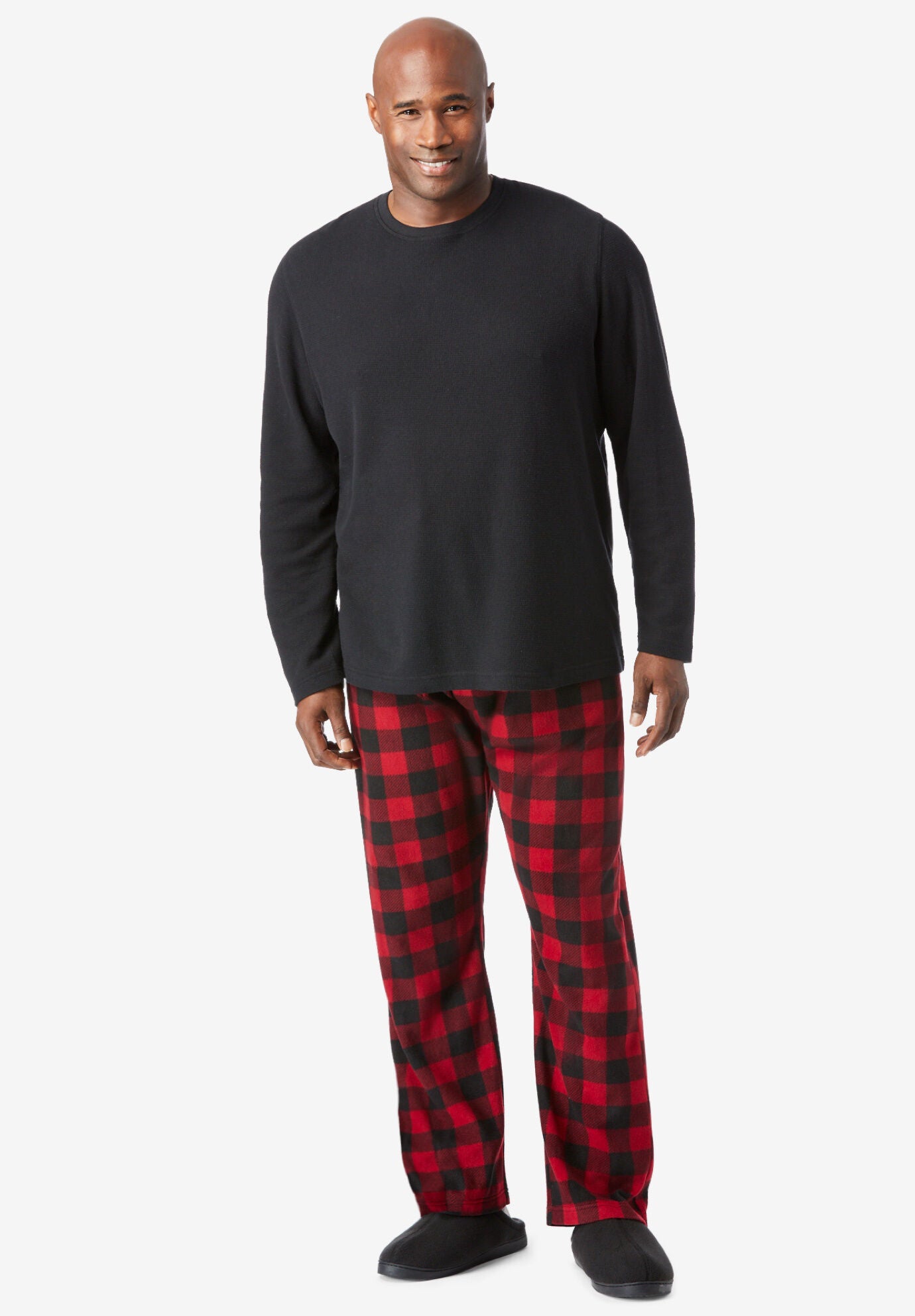 Hanes X Temp Pajama Set with Moisture Wicking Black Red Plaid King Size