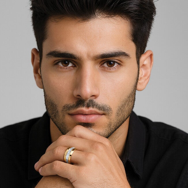 Men's 1/5 Cttw. Diamond Accent 18k Gold-plated Sterling Silver Wedding Ring, WHITE, alternate image number 2