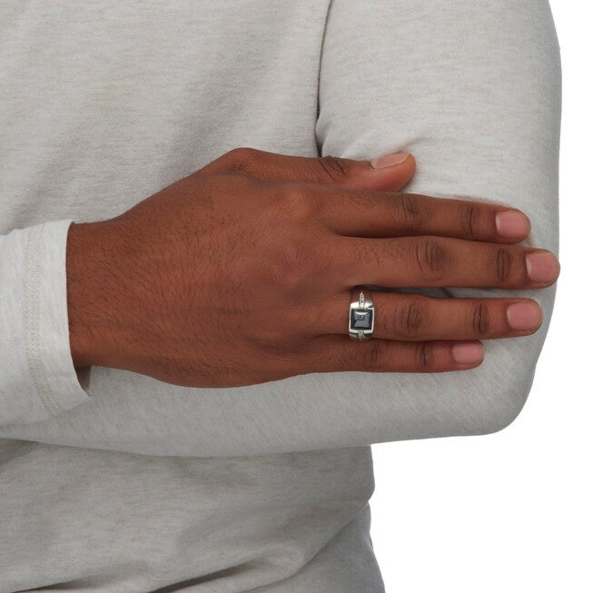 Men's .36 TCW Genuine Hematite and Sapphire Platinum-plated Sterling Silver Ring, GRAY, alternate image number 3