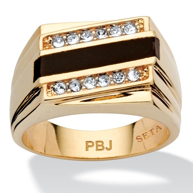 Men's Emerald-Cut Genuine Onyx Crystal Accent Gold-Plated Classic Ring, BLACK, hi-res image number 0