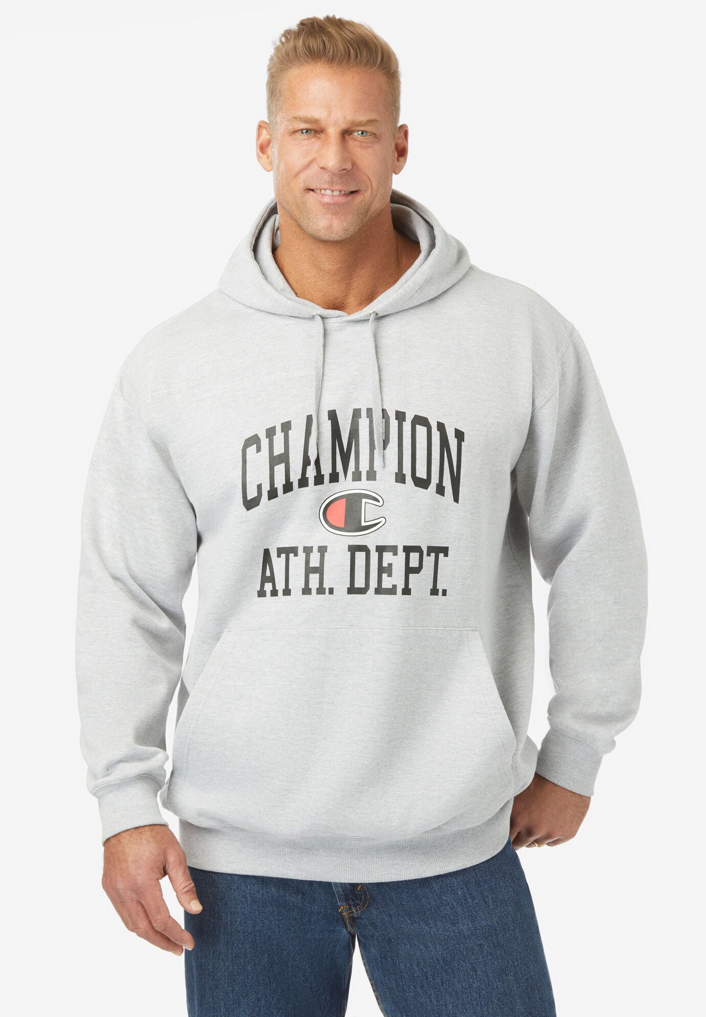 Athletic Hoodie with Adjustable Hood Relaxed Fit Heather Grey King Size