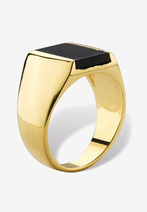 Men's Yellow Gold Plated Natural Black Onyx Ring, , on-hover image number null