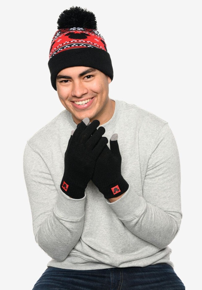 Men's Mickey Mouse Knit Beanie Hat & Touch Screen Gloves 2-Piece Set, BLACK, alternate image number 4