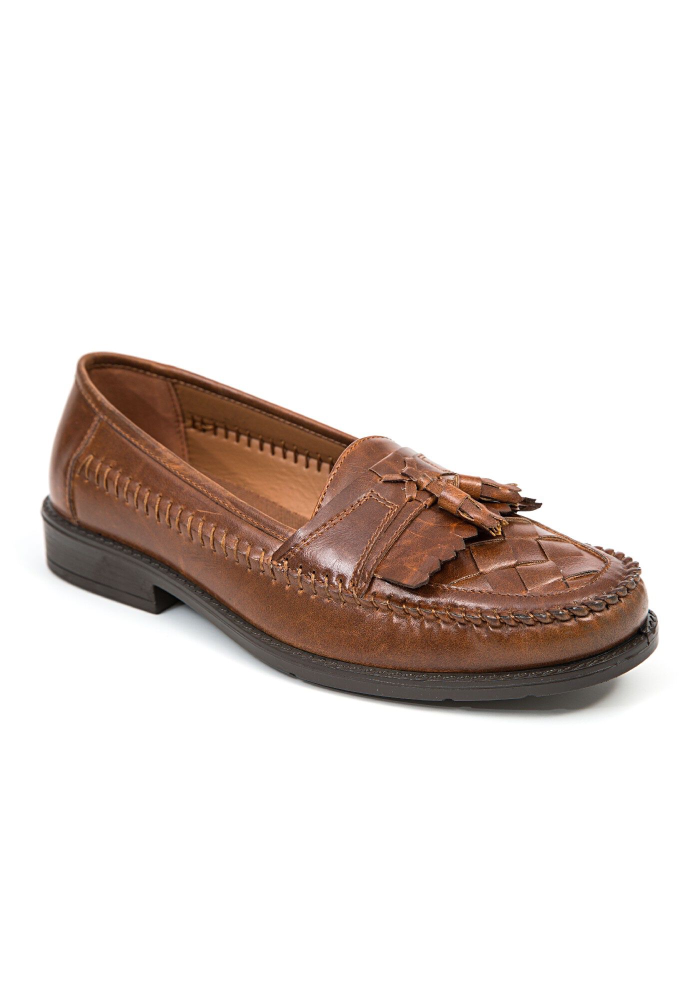 Deer Stags Kiltie Tassel Loafers Memory Foam Cognac King Size