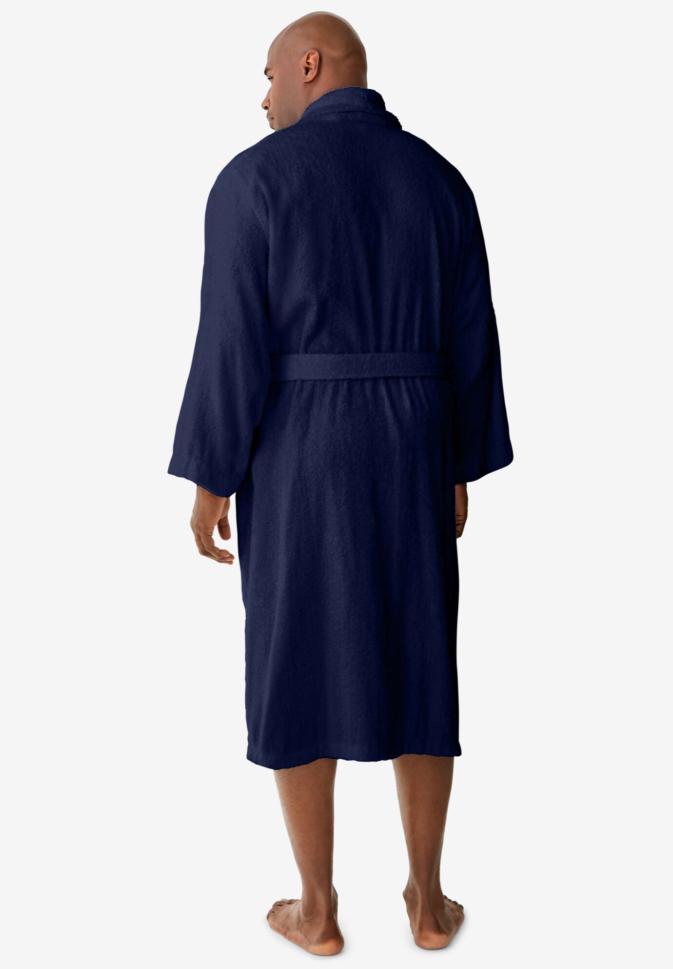 Terry Bathrobe with Side Pockets - Cotton Robe, Navy | King Size