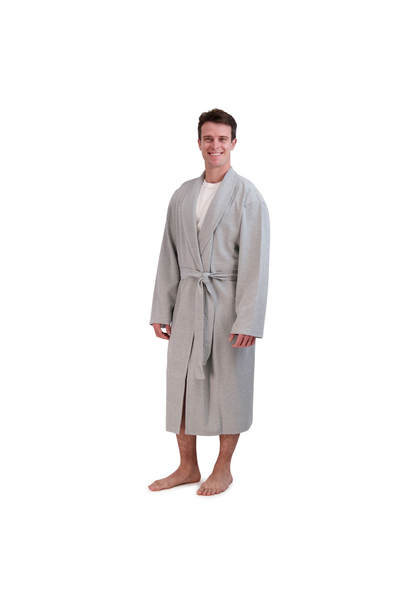 Hanes Men's Tall Waffle Knit Robe, GREY, hi-res image number 0