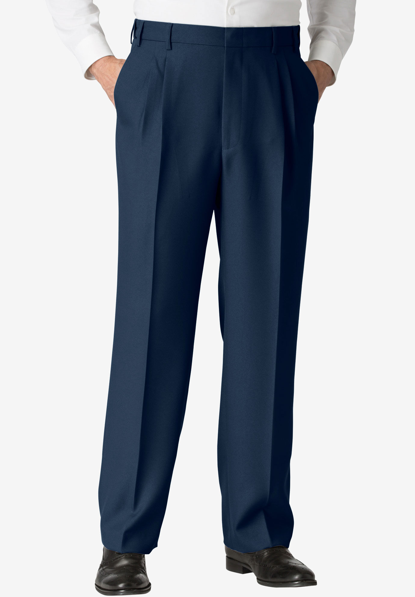 KingSize Mens Big /& Tall Easy-Care Classic Fit Expandable Waist Double-Pleat Front Dress Pants