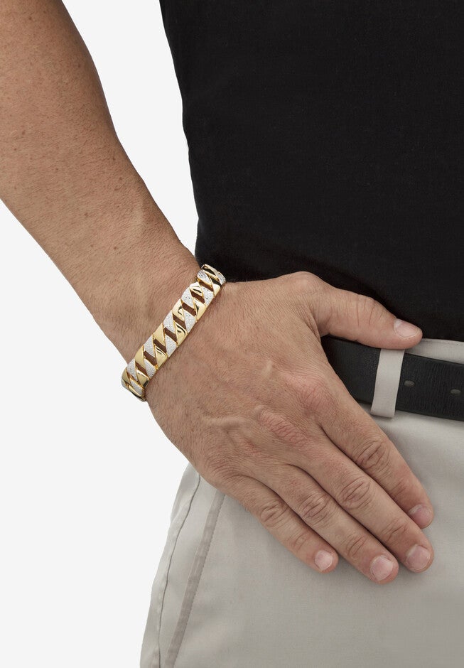 Men's Yellow Gold Plated Diamond Accent Link Bracelet (14.5mm), 9.5 inches, , alternate image number 2