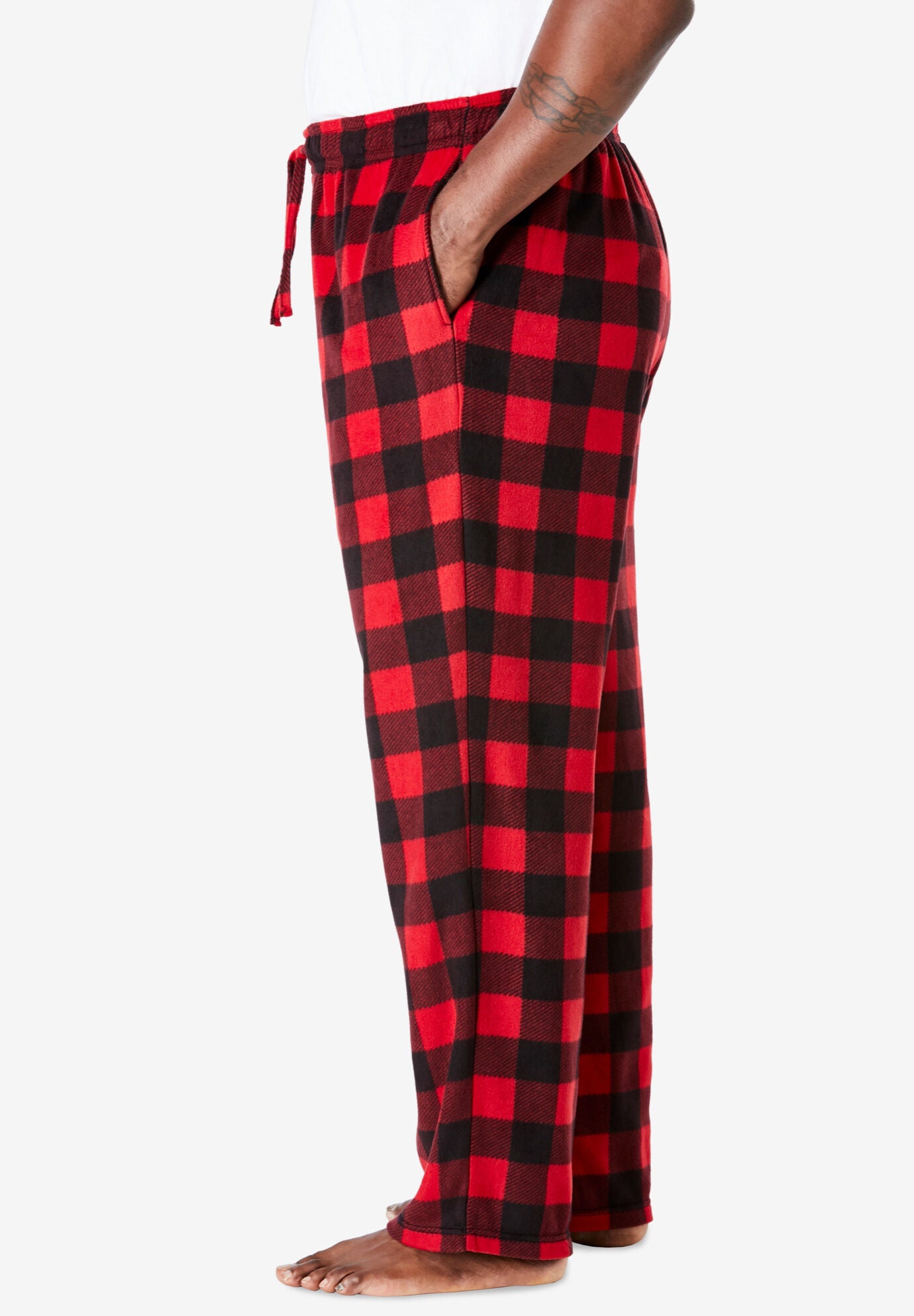 Microfleece Pajama Pants with Elastic Waistband Blue Plaid King Size