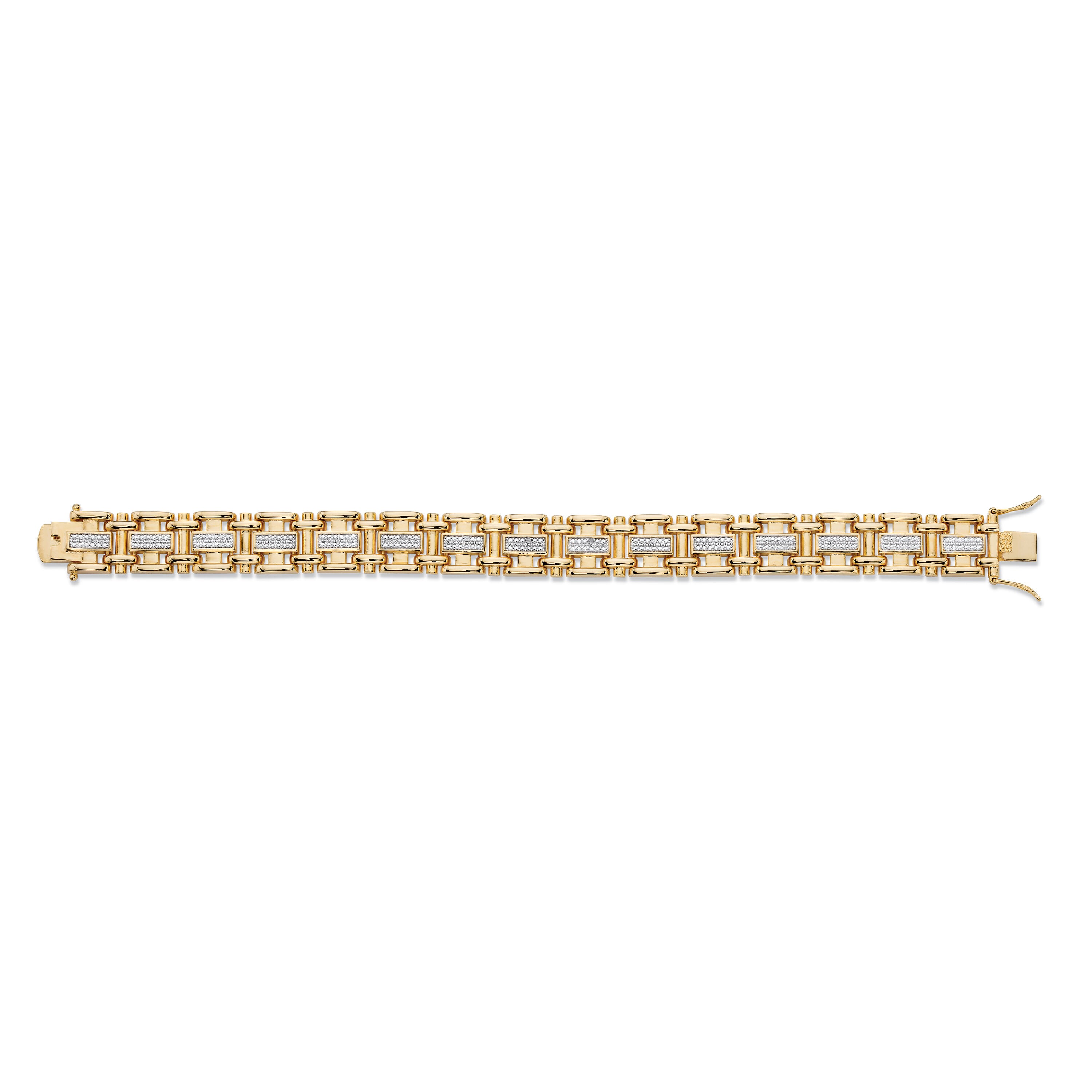 Men's Diamond Accent Yellow Gold-Plated Bar-Link Bracelet 8.5 inches, WHITE, alternate image number 3