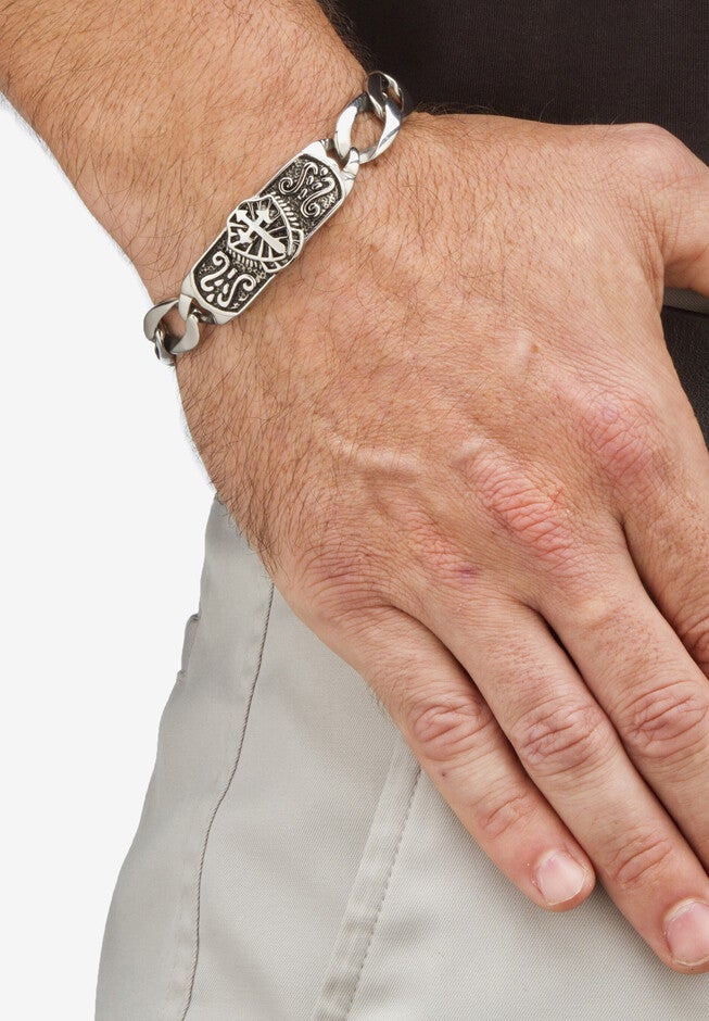 Men's Stainless Steel Antiqued Curb Link Bracelet (14mm), 10 inches, , alternate image number 2