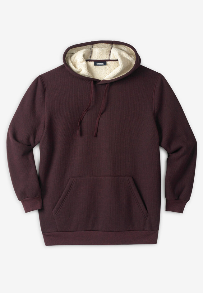 Sherpa-Lined Thermal Waffle Pullover Hoodie | King Size