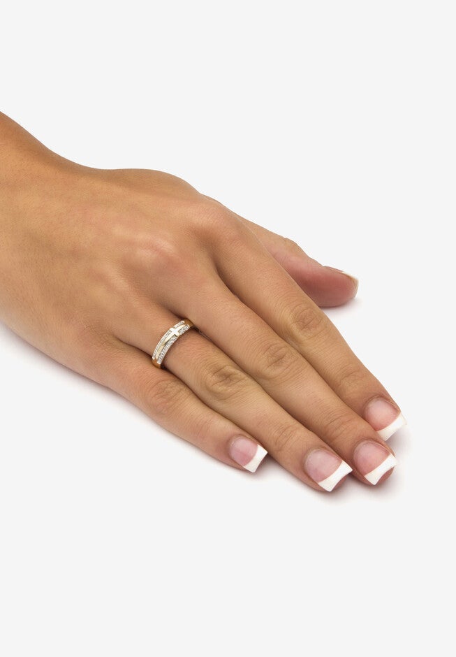 14K Gold over Sterling Silver Diamond Accent Sideways Cross Ring, , alternate image number 2