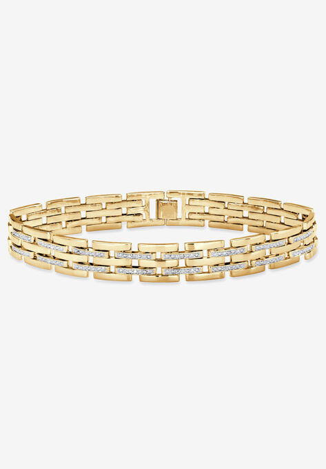 9" Yellow Gold-Plated Link Bracelet with Diamond Accents, GOLD, hi-res image number null