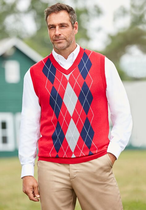 V-Neck Argyle Sweater Vest, , alternate image number null