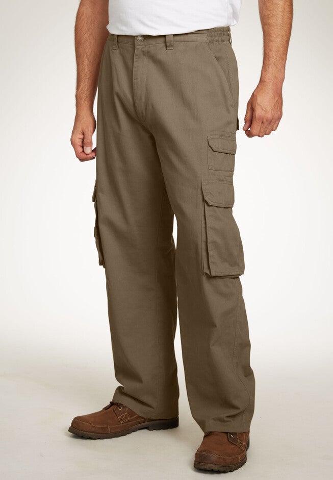 SideElastic Cargo Pocket Pants for Men, Dark Khaki King Size