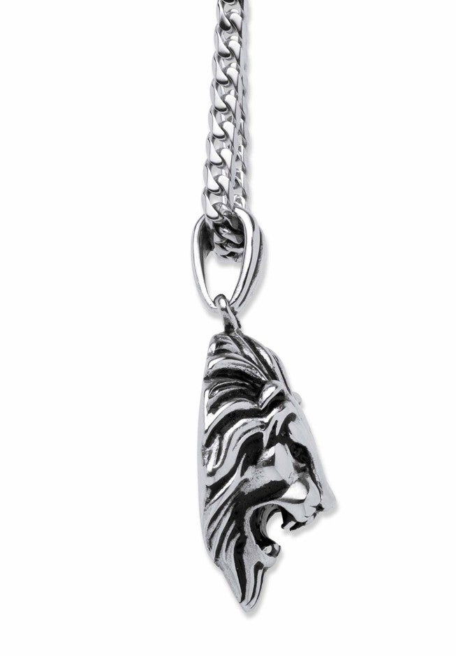 Lion's Head Pendant Necklace , , on-hover image number 1