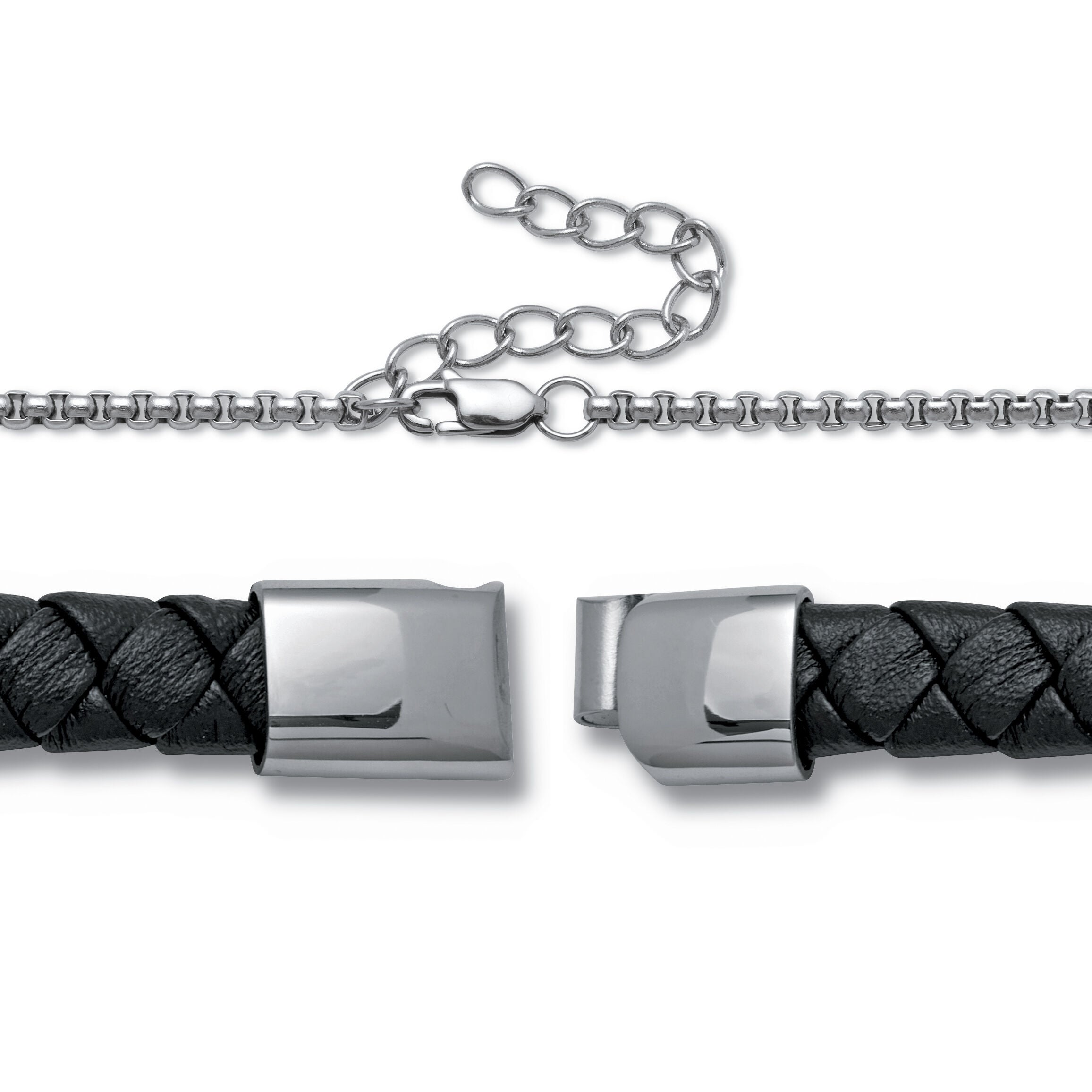 Men's Stainless Steel Cross Pendant Necklace And Bracelet Set, 26 Inch Chain, BLACK, on-hover image number 1