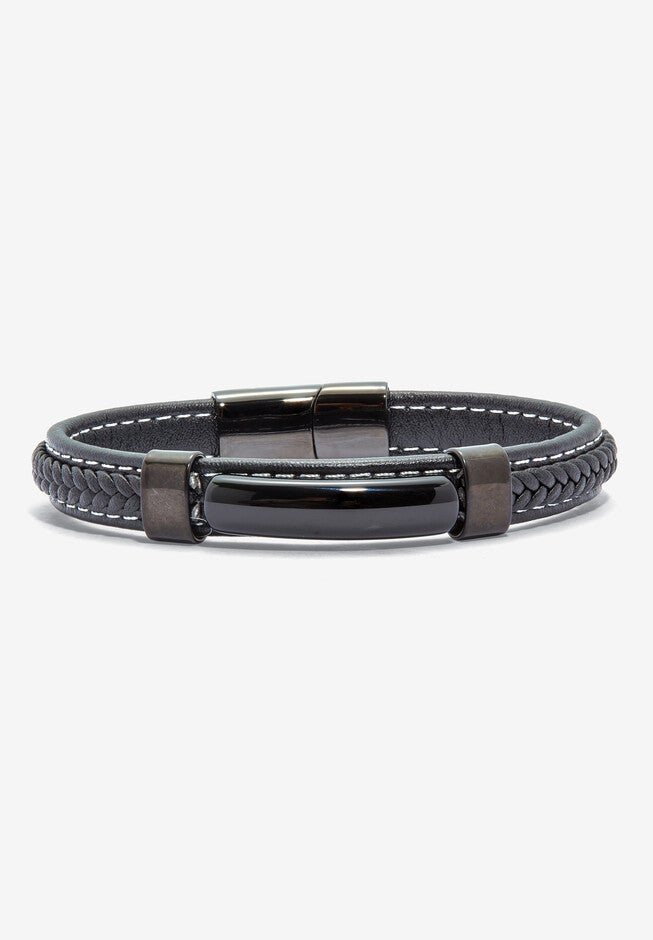 Men'S Natural Black Onyx Black Ruthenium-Plated Magnetic Bracelet 9-Inch, BLACK, hi-res image number 0