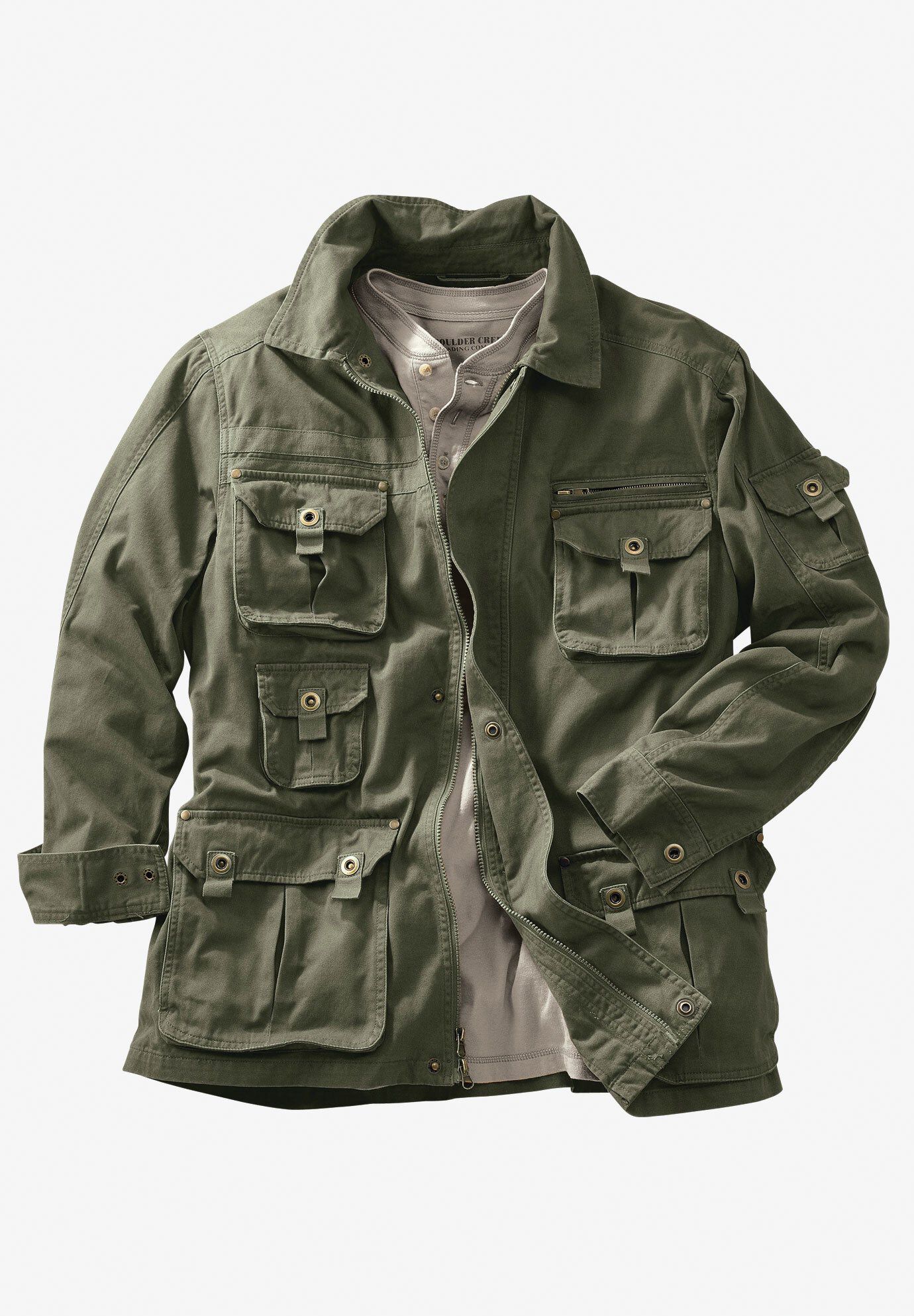 Durable 9 Pocket Twill Utility Jacket, Olive | King Size