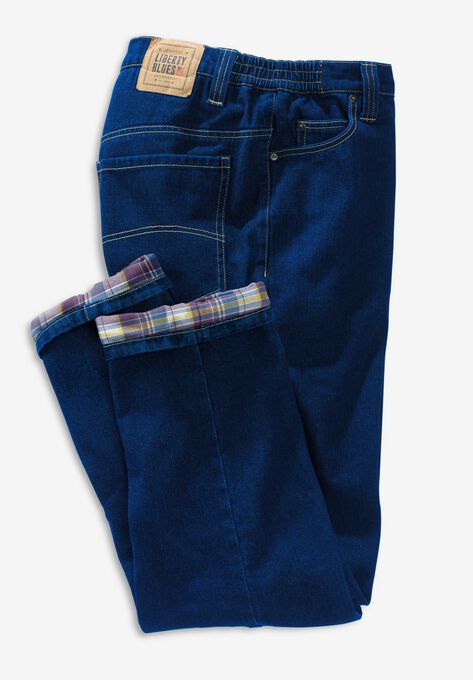 Flannel-Lined Side-Elastic Jeans, , alternate image number null