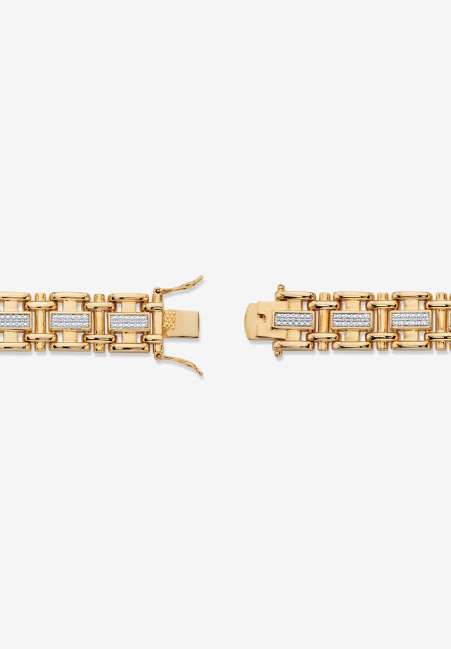 Men's Yellow Gold Plated Link Bracelet (14mm), Genuine Diamond Accent 9.5 inches, , on-hover image number null