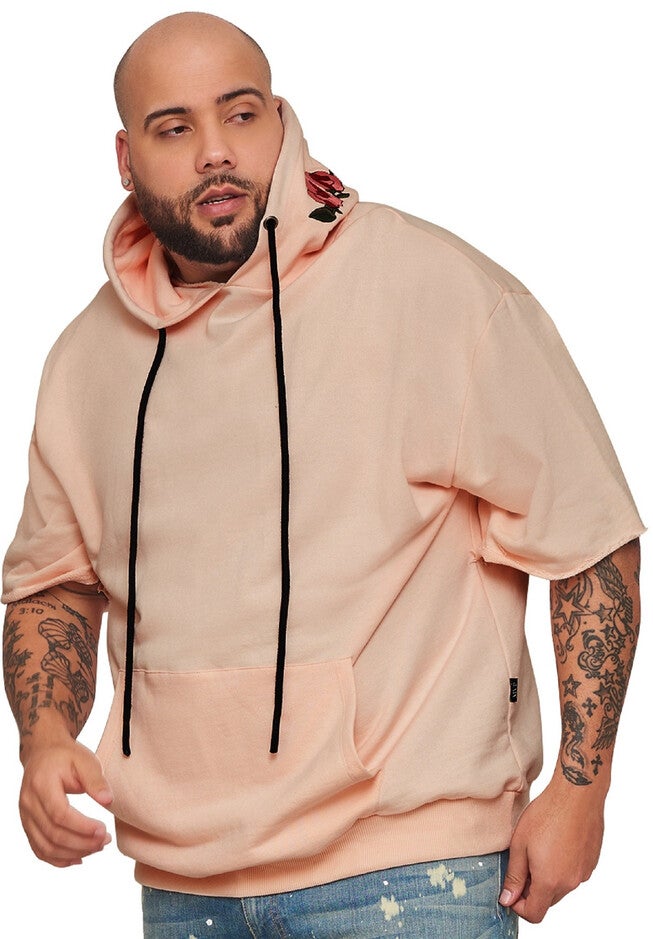 Rose Embroidered Short Sleeve Hoodie, PINK SALT, hi-res image number null