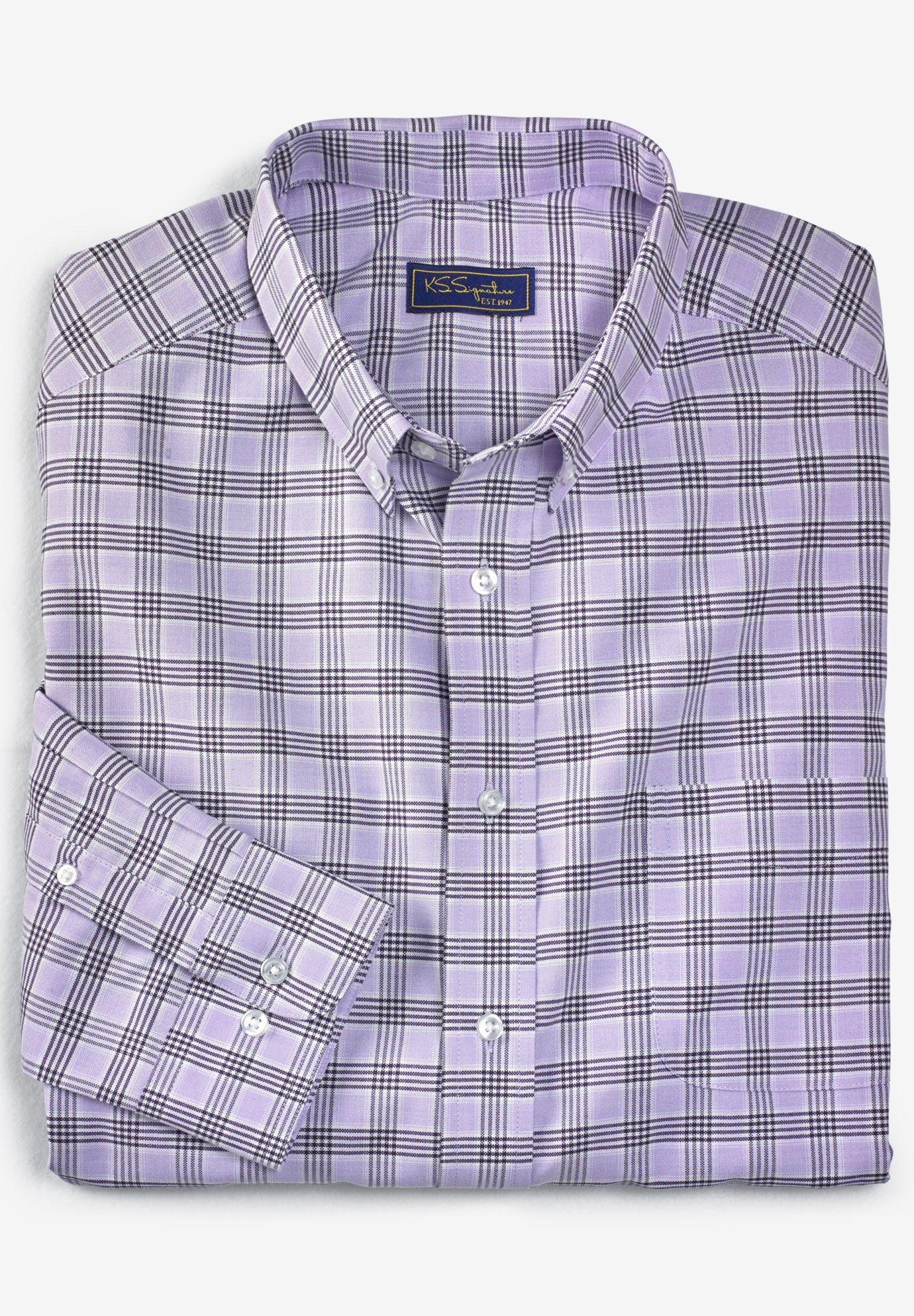 KLJR Men Big and Tall Classic Cotton Plaid Print Loose Fit Long Sleeve Checkered Shirt