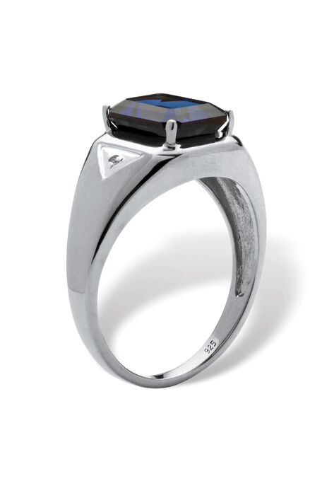 Platinum Over Sterling Silver Sapphire and Diamond Accent Ring, , on-hover image number null