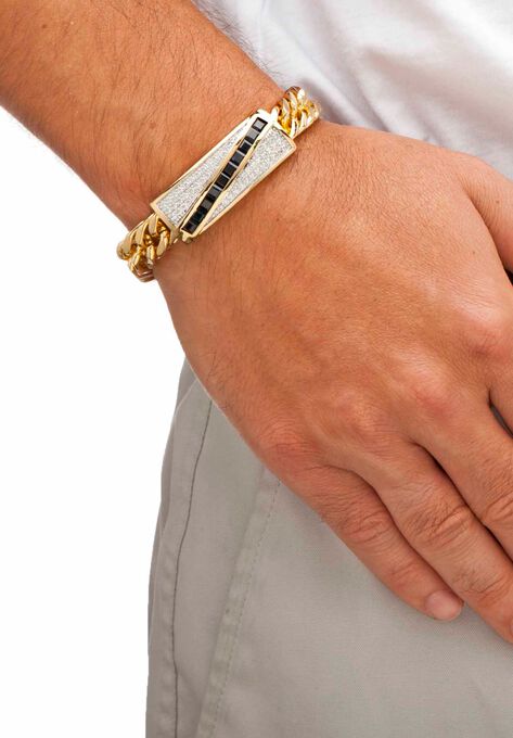 Yellow Gold-Plated Link 8" Bracelet with Sapphire and Cubic Zirconia Accents, , alternate image number null