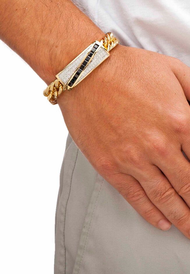 Yellow Gold-Plated Link 8 inches Bracelet with Sapphire and Cubic Zirconia Accents, , alternate image number 2