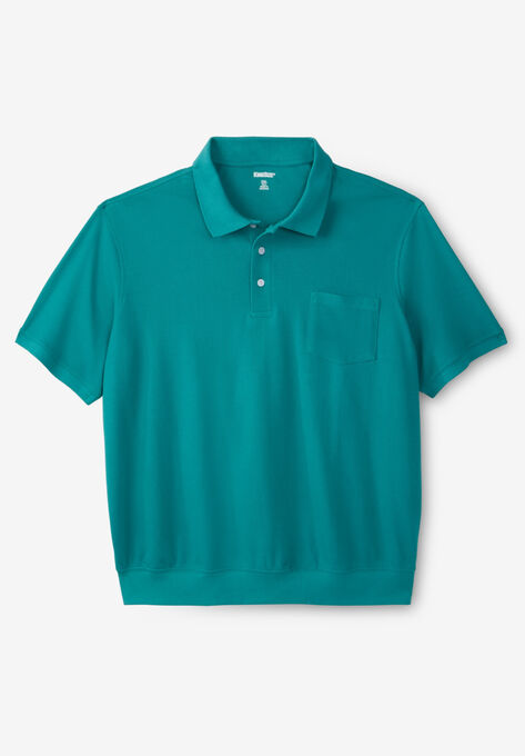 Banded Bottom Pocket Piqué Polo Shirt, BLUE GREEN, hi-res image number null