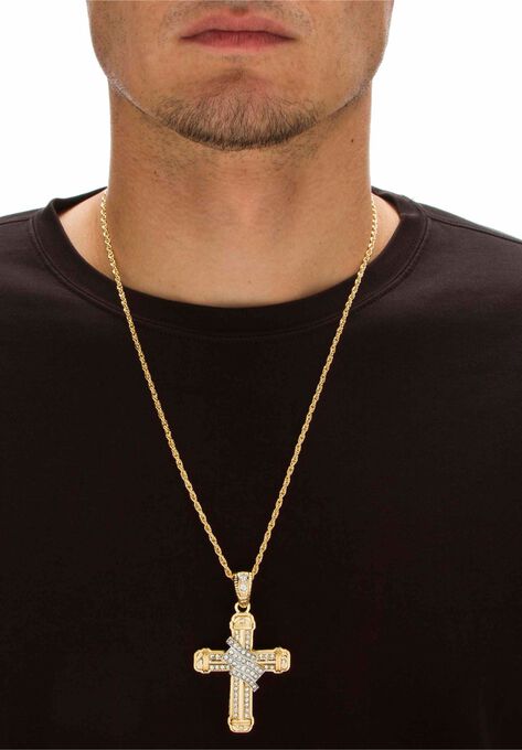 Gold Tone Wrapped Cross Pendant 24" Chain, , alternate image number null