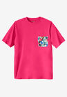 Shrink-Less™ Lightweight Pocket Crewneck T-Shirt, PINK BURST FLORAL, hi-res image number null