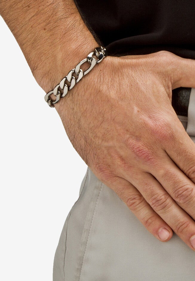 Men'S Black Ruthenium Plated Figaro Link Bracelet (10.5Mm), , 30 Inch Chain, , alternate image number 3
