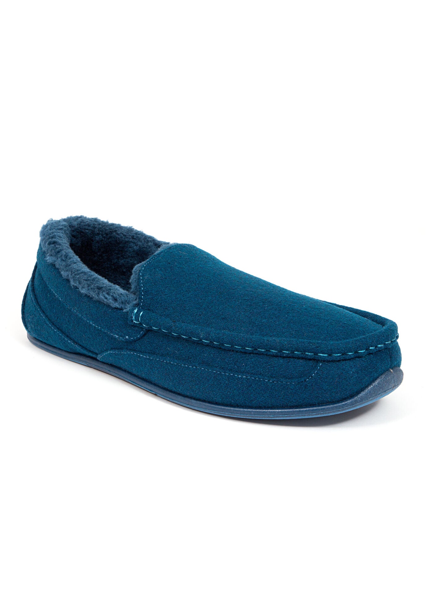 Spun Wool Moccasin Slippers, ROYAL BLUE, hi-res image number 0