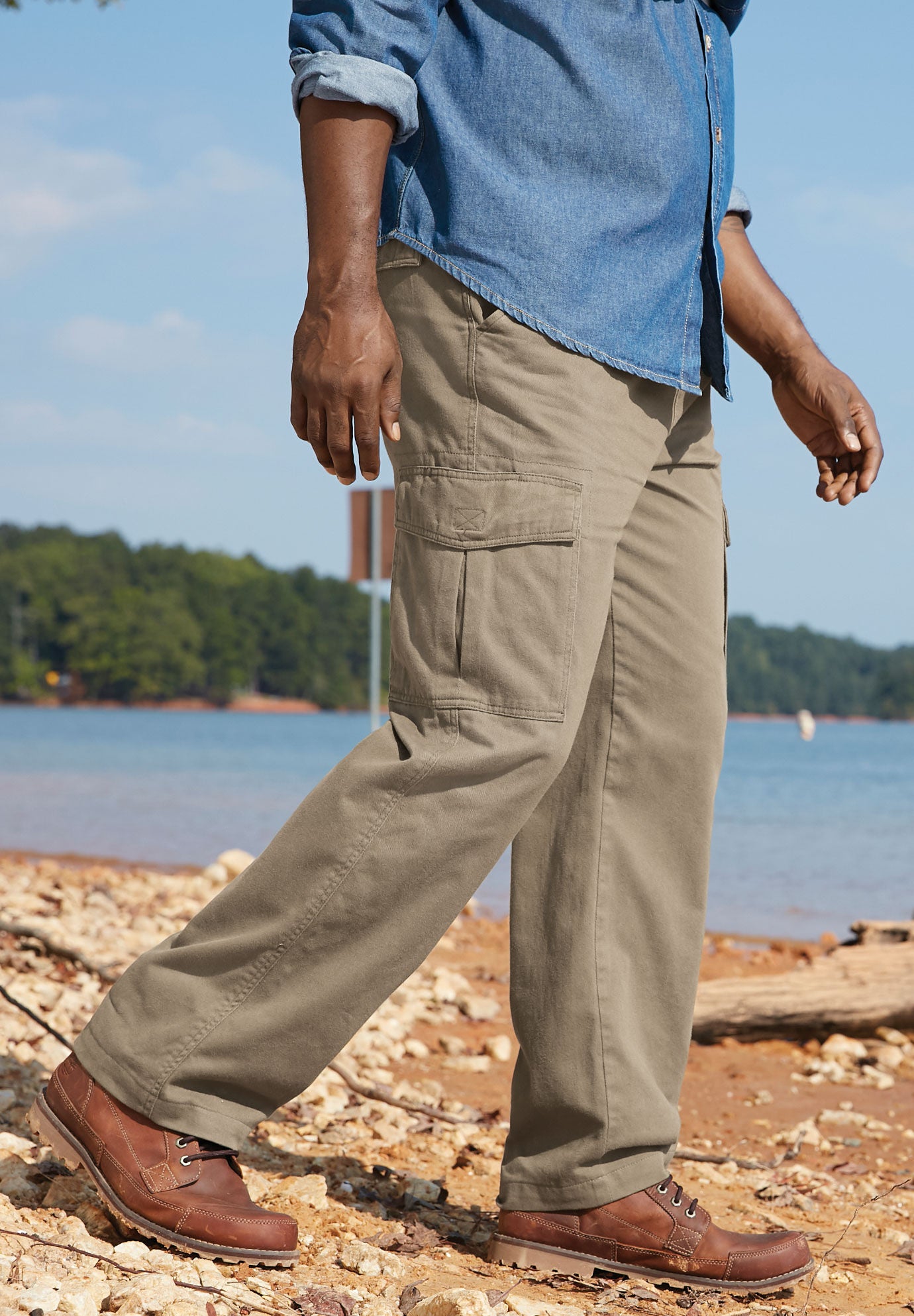 Elastic Waist Cargo Pants Relaxed Fit Renegade Black King Size