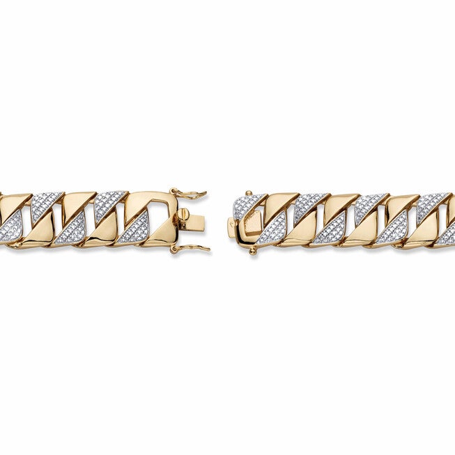 Men's Diamond Accent 18k Gold-Plated Two-Tone Interlocking-Link Bracelet 8.5 inches, WHITE, on-hover image number 1