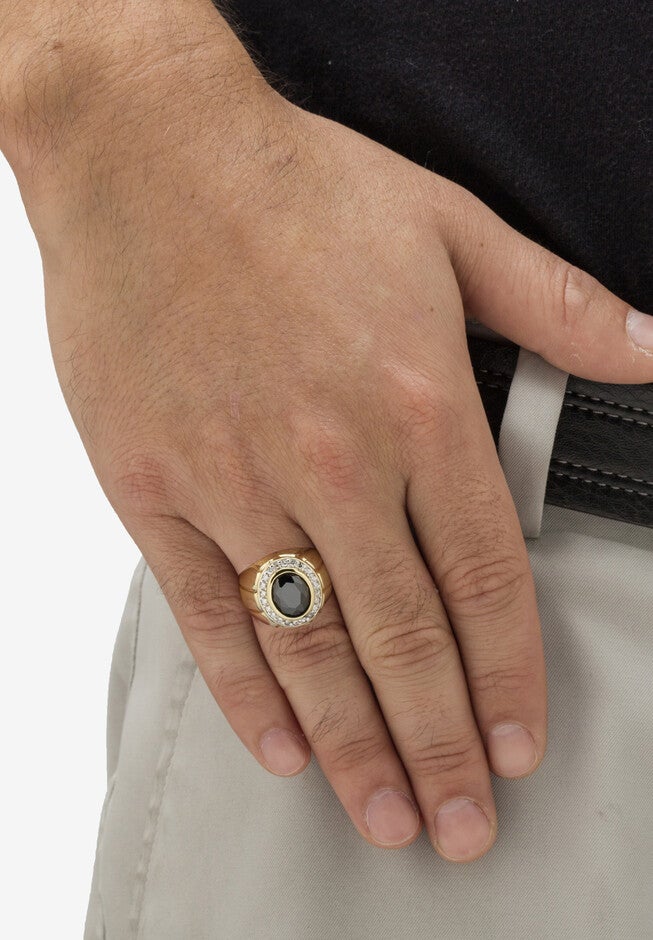 Men'S 4.18 Tcw Black Oval Cubic Zirconia Gold-Plated Faceted Halo Ring, , alternate image number 2