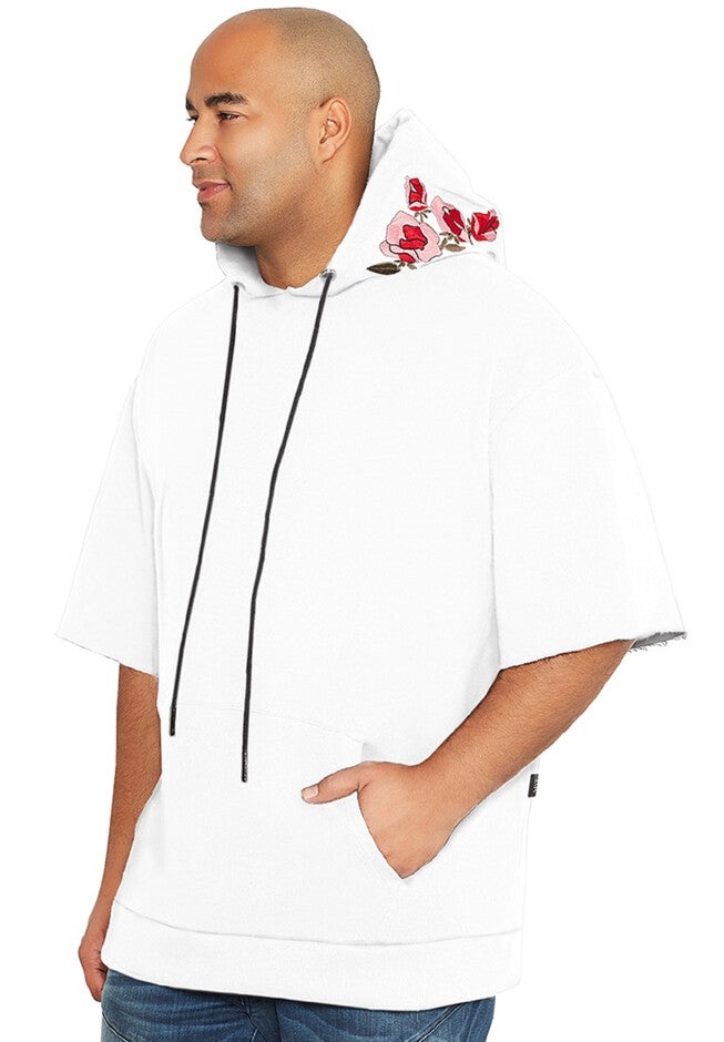 Rose Embroidered White Hoodie, CRYSTAL WHITE, hi-res image number null