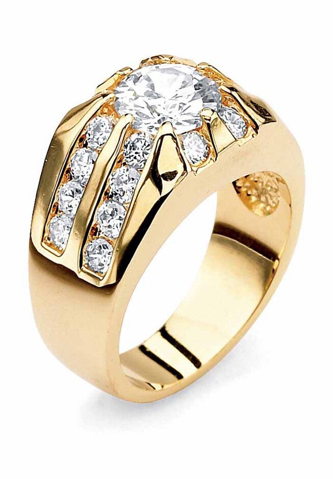 Yellow Gold-Plated Channel Cubic Zirconia Set Ring, , on-hover image number 1