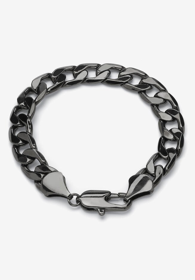 Black Ruthenium Plated 9 inches Curb Link Bracelet, BLACK, hi-res image number 0